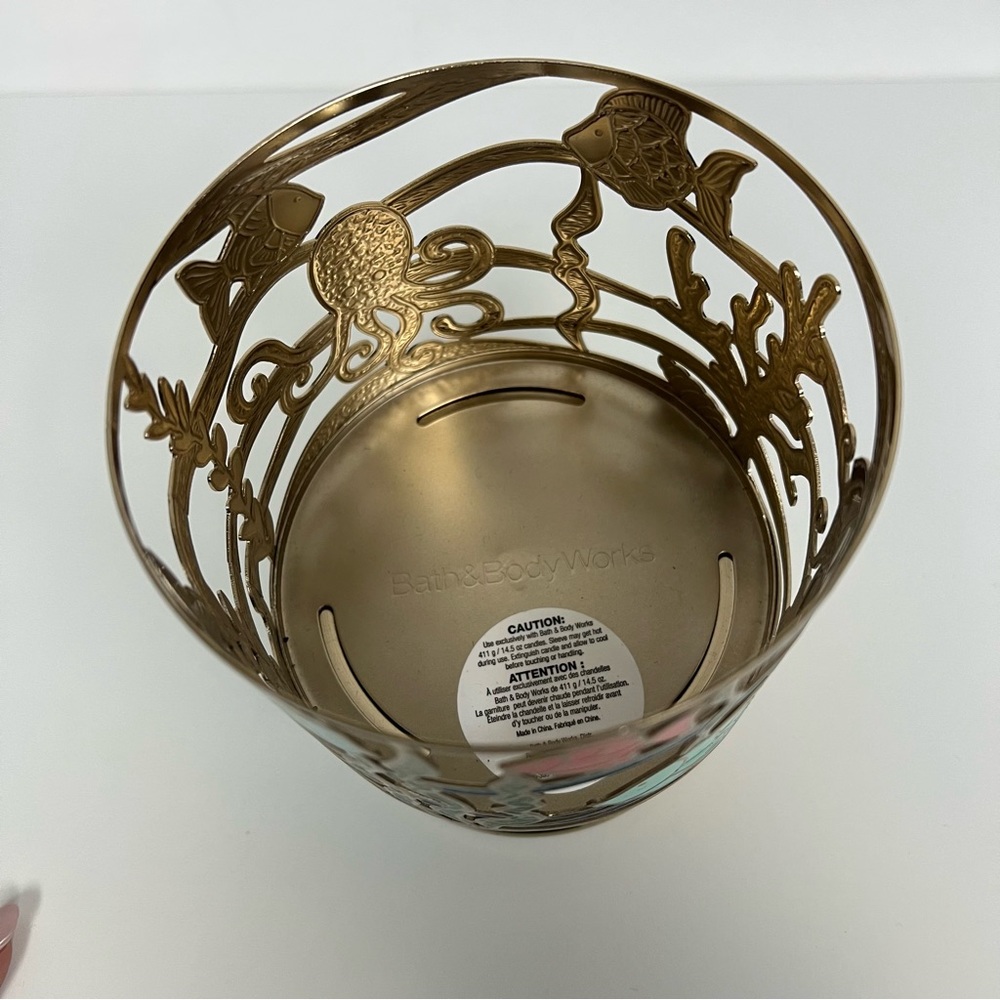 New Bath & Body Work 3 Wick Candle Holder Ocean Marine Animal Seascape Soft Gold - Picture 5 of 6